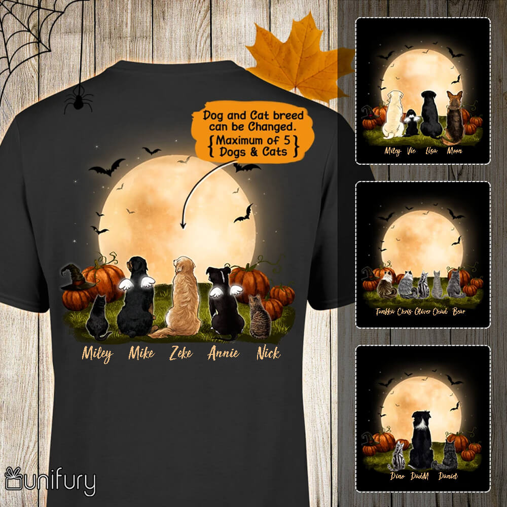 [ BACK SIDE ] Personalized custom dog &amp; cat t-shirt tee Halloween - 2401
