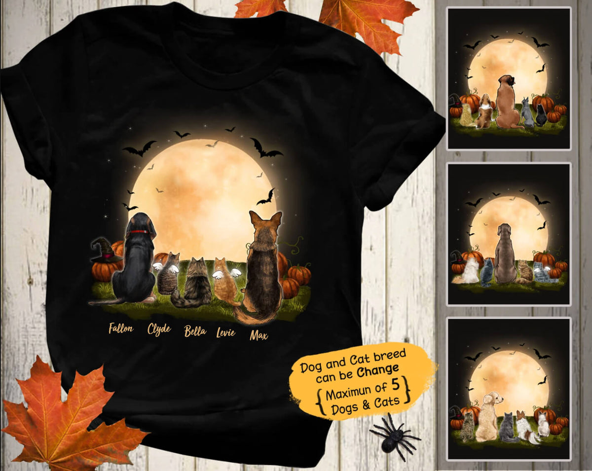 black halloween t shirt gift for dog and cat lovers