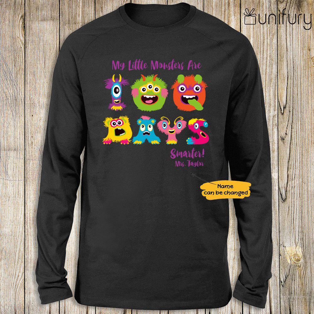 Personalized happy 100 days of school long sleeve ideas for students teachers - My little monsters are 100 days smarter