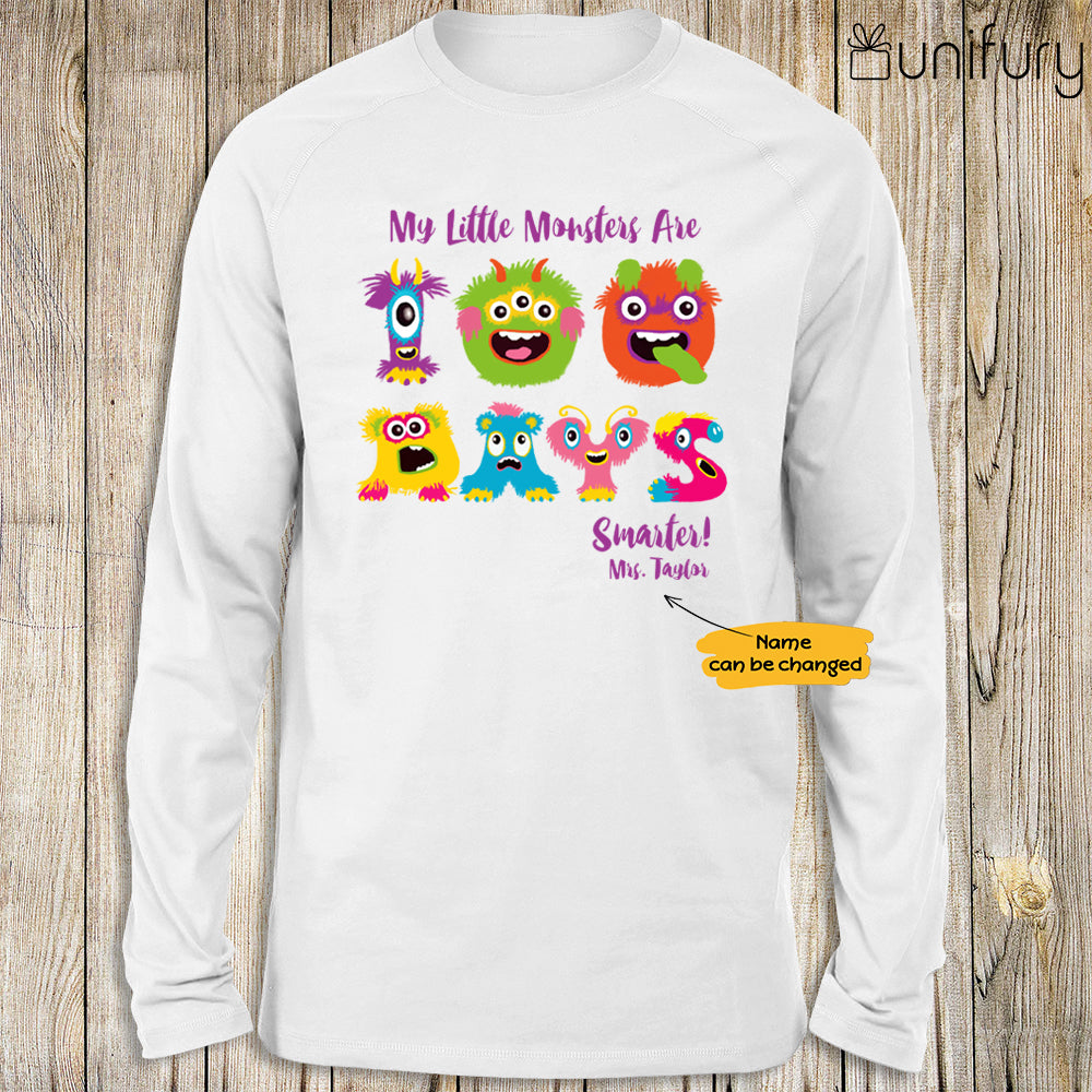 Personalized happy 100 days of school long sleeve ideas for students teachers - My little monsters are 100 days smarter