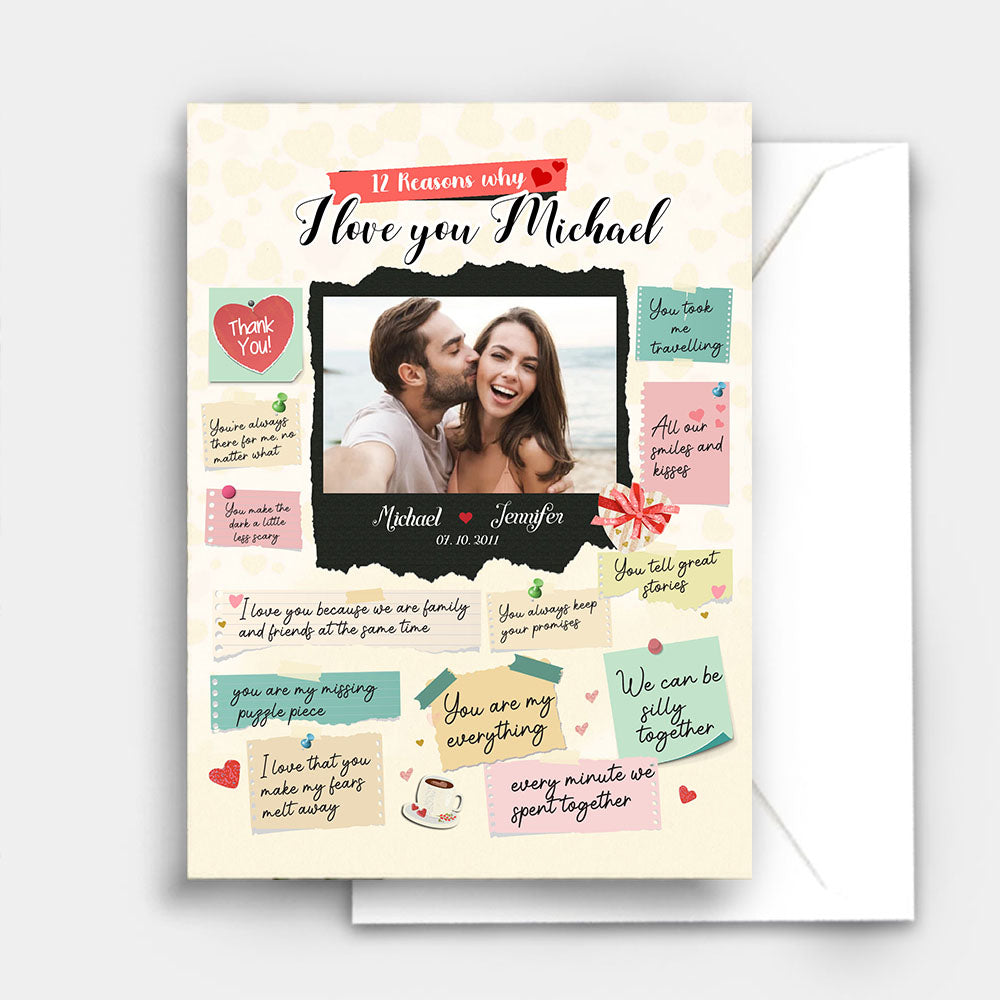 12 Reasons Why I Love You Postcard - Anniversary Card for Husband - 5x7