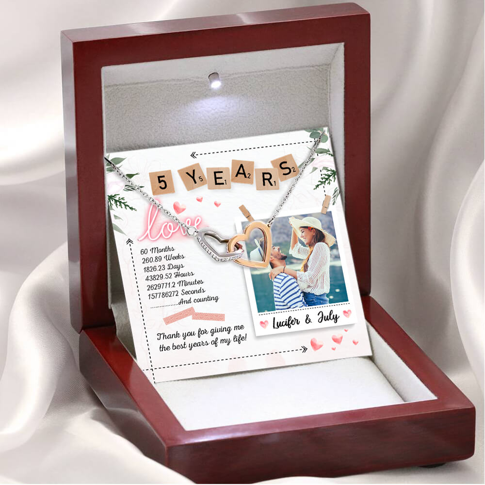 5 Year Anniversary Gift - Interlocking Hearts Necklace - Luxury Box