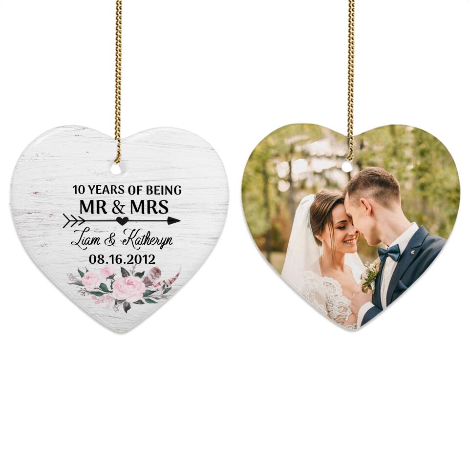 Personalized Heart Ceramic Ornament - Custom Photo - Wedding Anniversary (2 sides 2 designs)