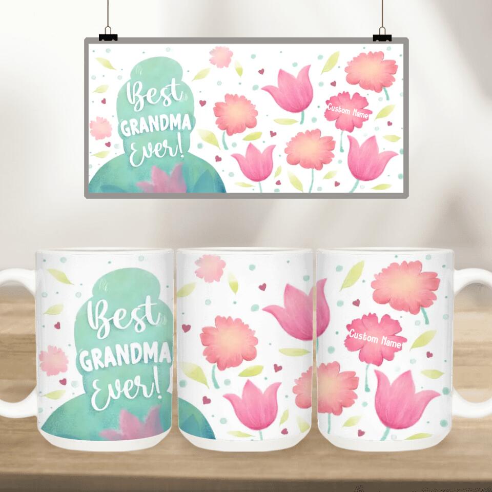 Personalized Best Grandma Ever Edge to Edge Coffee Mug - Gifts For Grandma - Grandma Mugs With Grandkid&#39;s Name