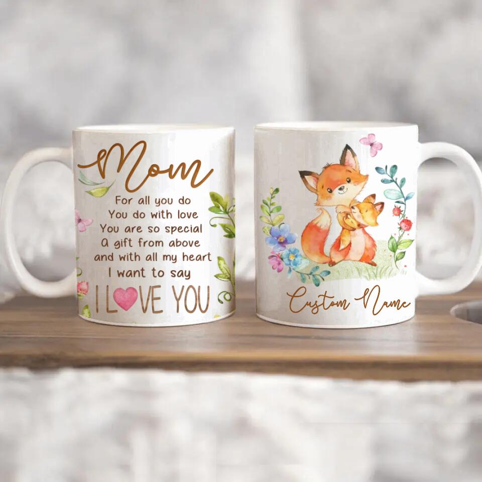 Personalized Mom Edge to Edge Coffee Mug - Fox Mug - New Mom Mug - Best Gift For Mom From Daughter Son Kids - Unique Coffee Mug For Mom Mother - Mug For Her Women - Birthday Gifts For Mom