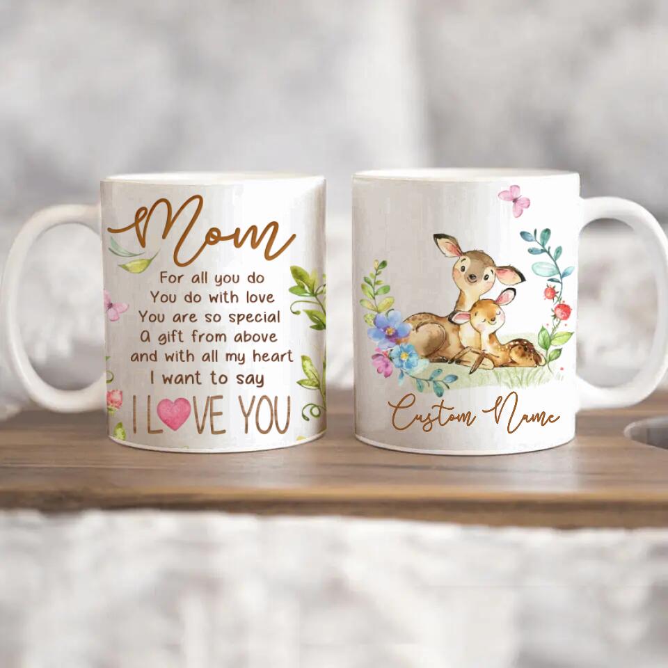 Personalized Mom Edge to Edge Coffee Mug - Deer Mug - New Mom Mug - Best Gift For Mom From Daughter Son Kids - Unique Coffee Mug For Mom Mother - Mug For Her Women - Birthday Gifts For Mom