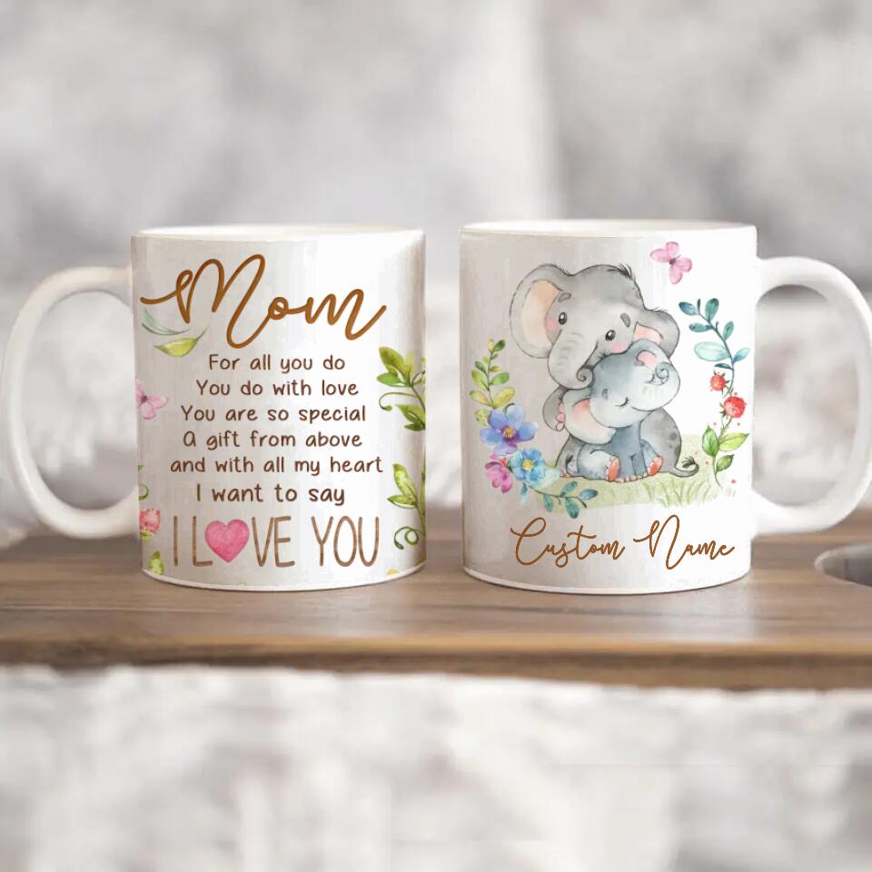 Personalized Mom Edge to Edge Coffee Mug - Elephant Mug - New Mom Mug -  Unifury