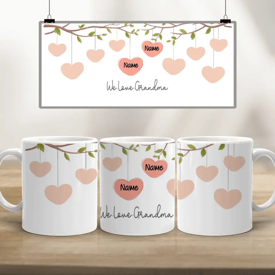 Personalized Grandma Edge to Edge Coffee Mugs - Best Grandma Gifts - Grandma Mugs From Grandkids - Grandma Birthday Gifts - Mother&#39;s Day Gifts For Grandma - Gifts For Grandma - We Love Grandma