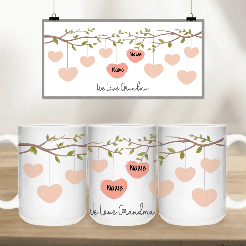 Personalized Grandma Edge to Edge Coffee Mugs - Best Grandma Gifts - Grandma Mugs From Grandkids - Grandma Birthday Gifts - Mother&#39;s Day Gifts For Grandma - Gifts For Grandma - We Love Grandma