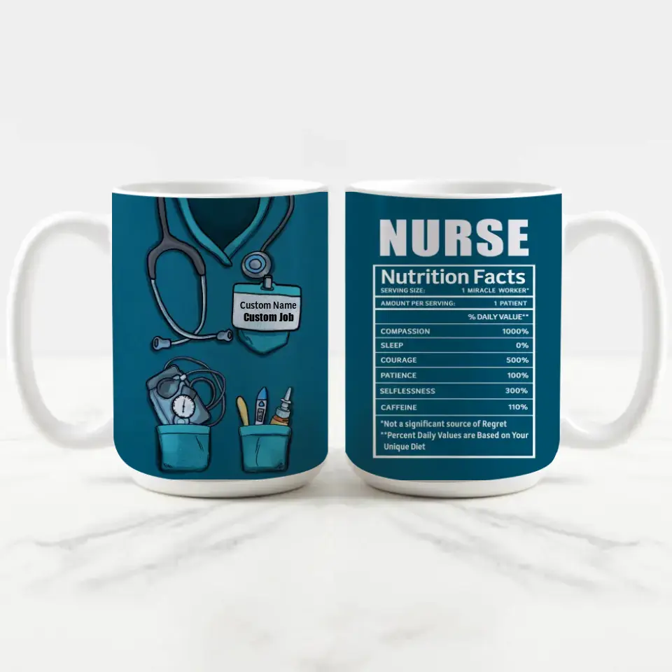 Personalized Nurse Edge to Edge Coffee Mug - Gift For Nurses Nursing Assistants Healthcare Professionals - Nurse Nutrition