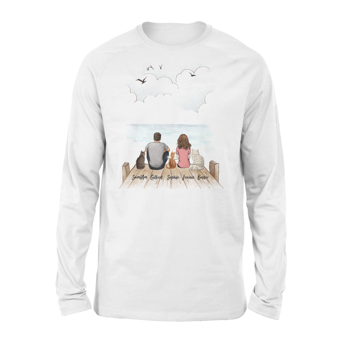Personalized custom cat &amp; couple long sleeve - Wooden Dock - 2408