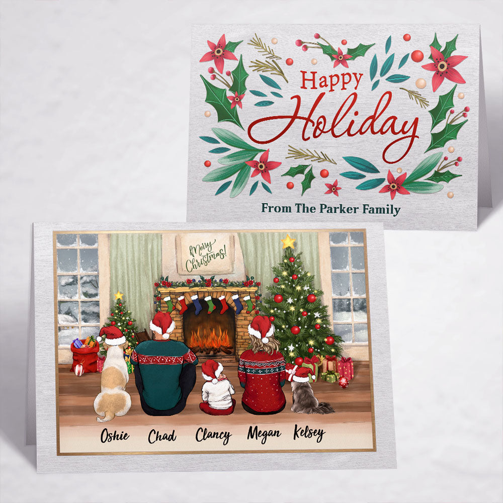 Personalized Christmas Folded Greeting Card gift ideas with the whole family &amp; dogs &amp; cats - UP TO 5 - Happy Holiday