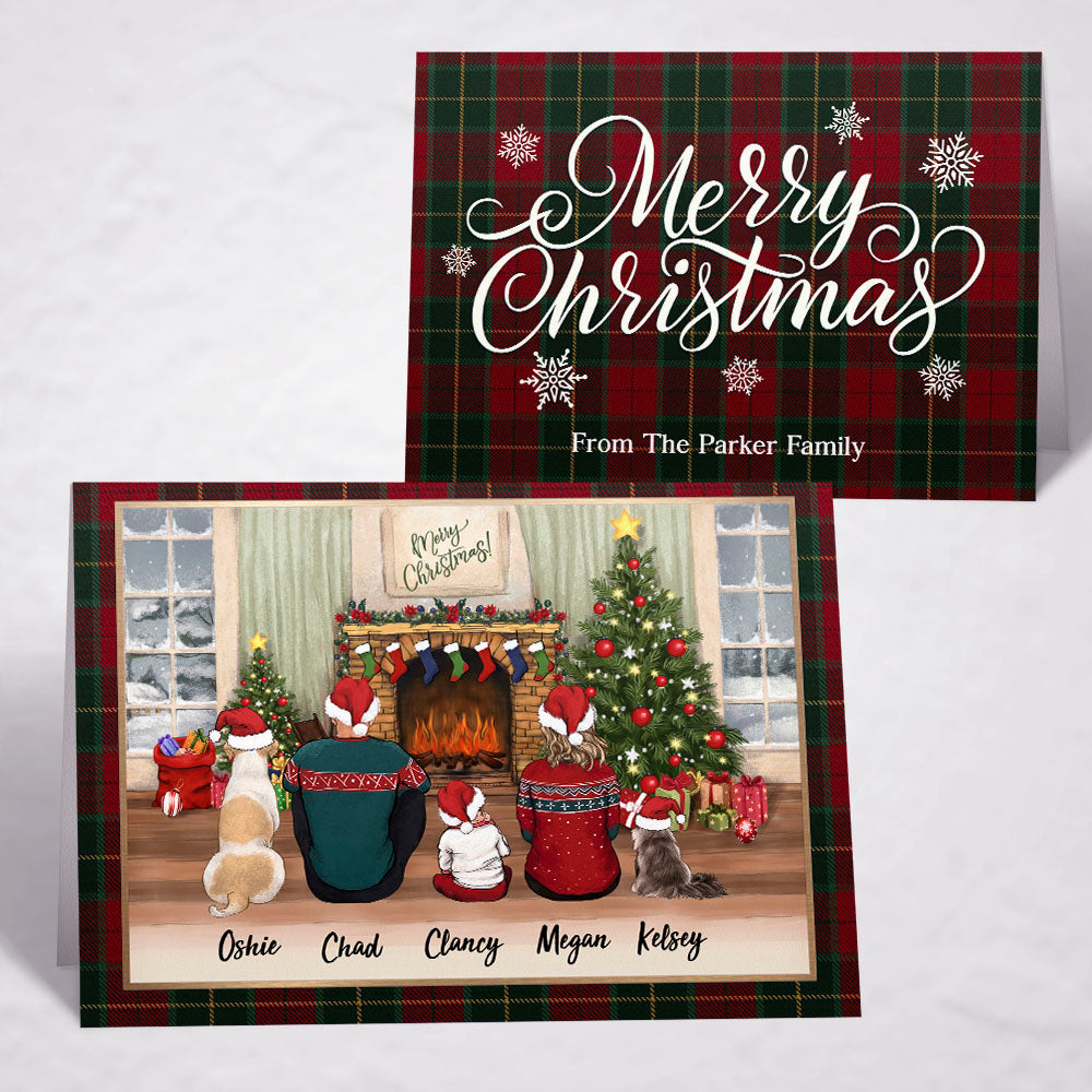 Personalized Christmas Folded Greeting Card gift ideas with the whole family &amp; dogs &amp; cats - UP TO 5 - Merry Christmas