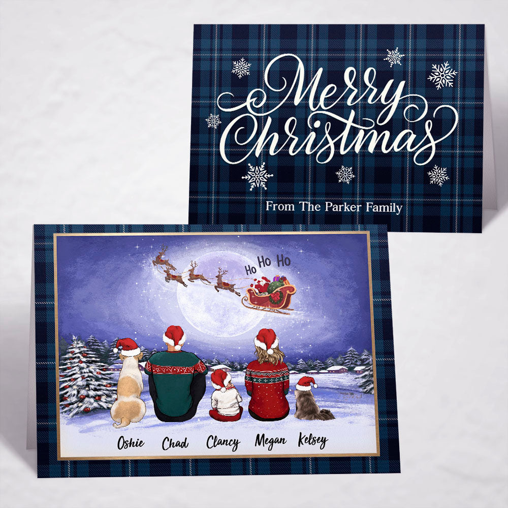 Printable Digital File For Folded Greeting Card - Personalized Christmas gift ideas with the whole family &amp; dogs &amp; cats - UP TO 5 - Merry Christmas - Santa Ho Ho Ho - Digital PNG Download