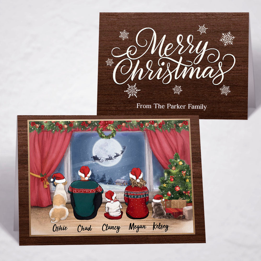 Personalized Christmas Folded Greeting Card gift ideas with the whole family &amp; dogs &amp; cats - UP TO 5 - Merry Christmas - Waiting For Santa