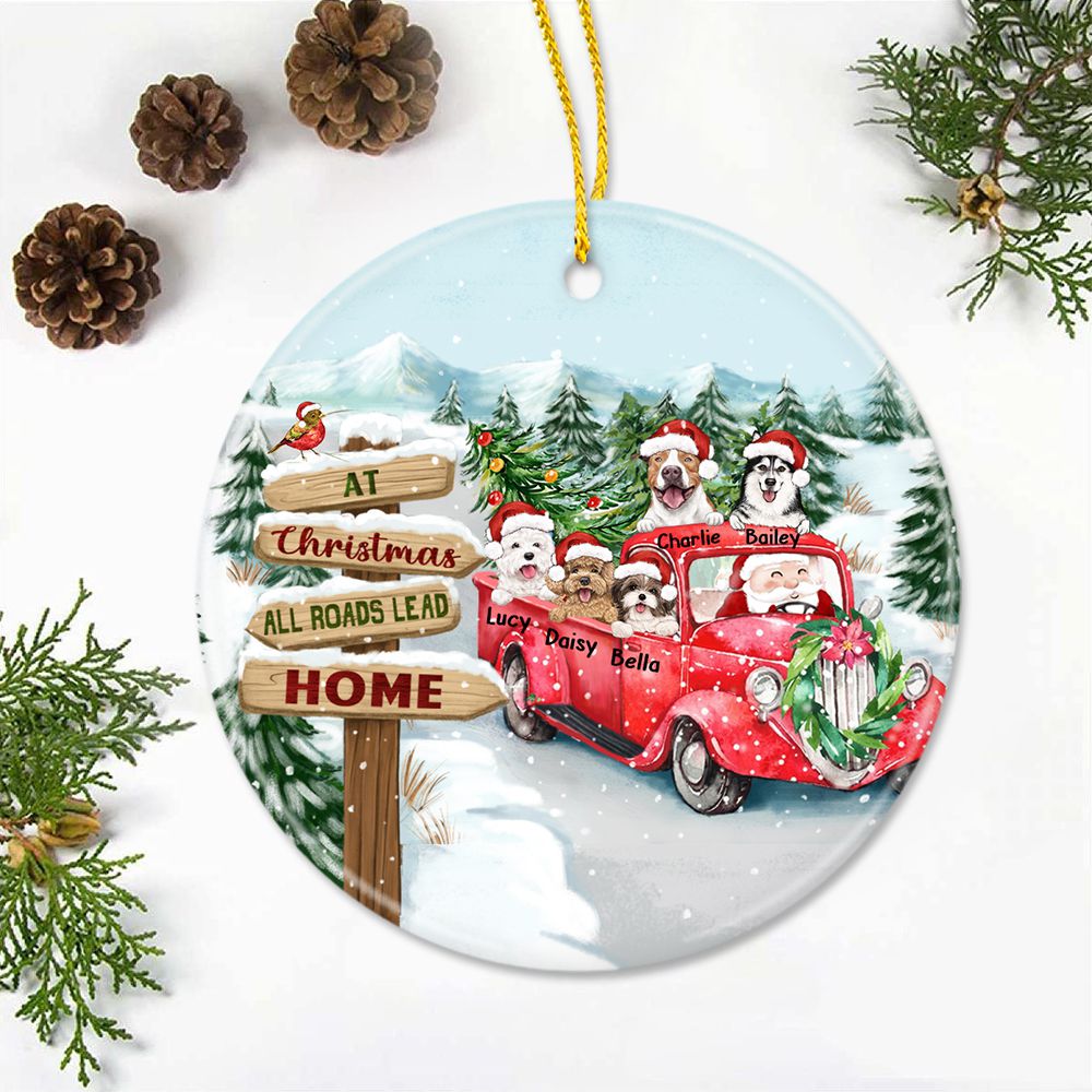 Personalized Ceramic Ornament Gifts For Dog Cat Lovers - At Christmas All Roads Lead Home