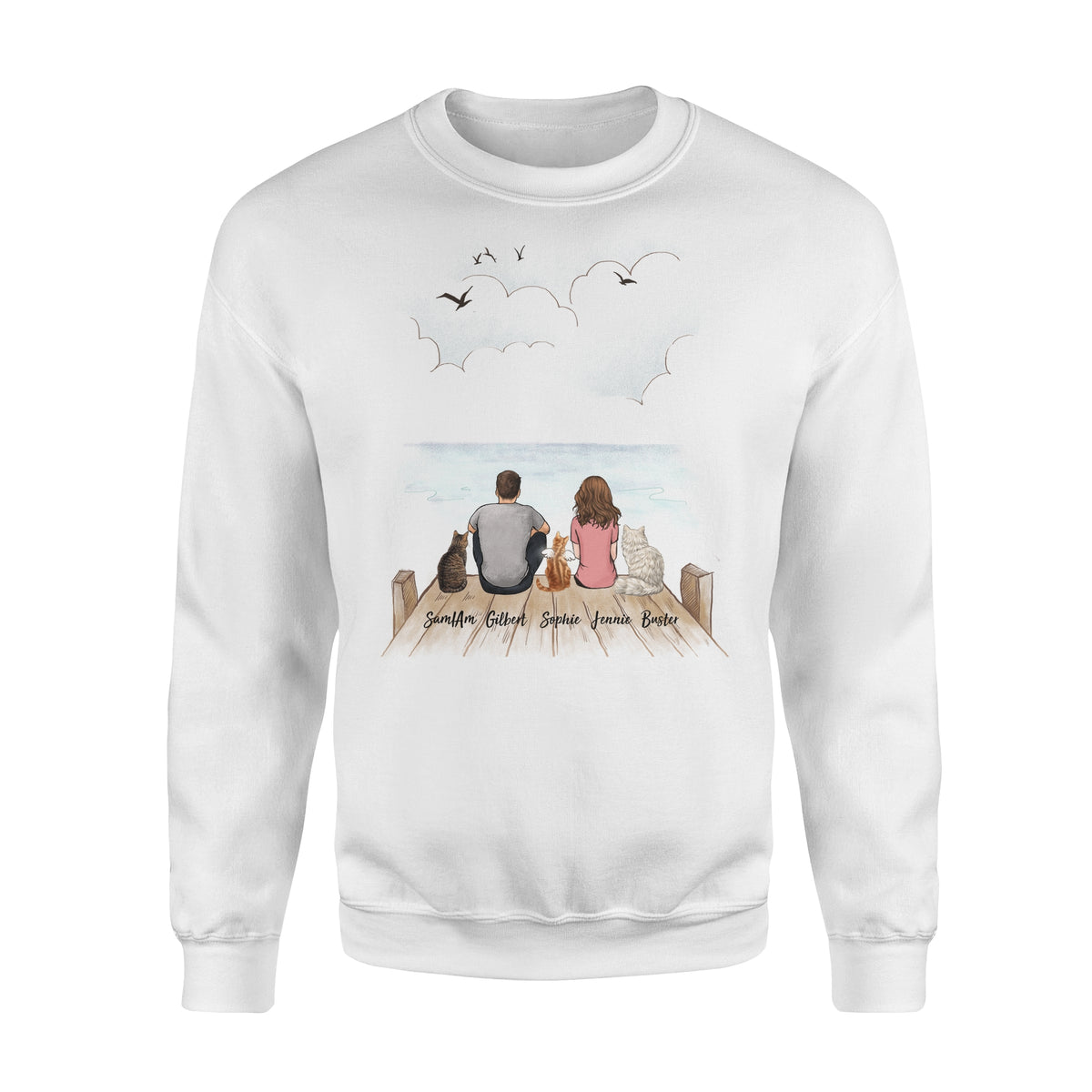 Personalized cat mom dad Sweatshirt gifts for cat lovers - CAT &amp; COUPLE - Wooden Dock - 2408