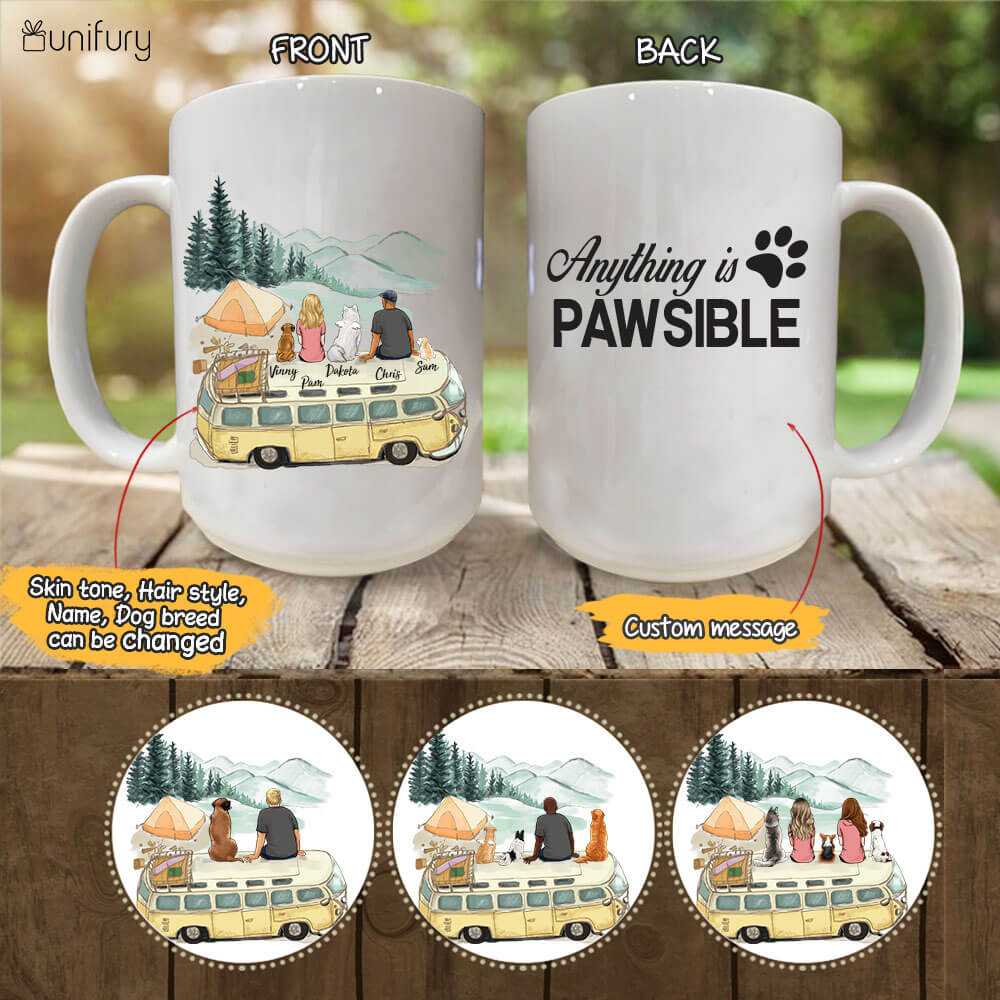 Personalized dog mug gifts for dog lovers - DOG &amp; COUPLE - CUSTOM MESSAGE - Camping - 2355