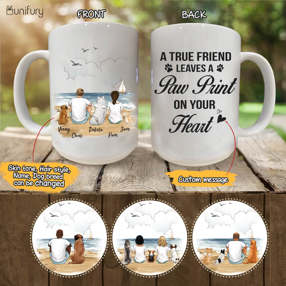 Personalized dog mug gifts for dog lovers - A true friend leaves a paw print on your heat