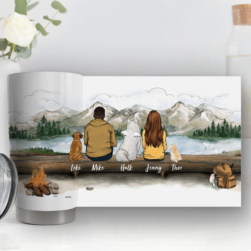 Personalized Fat Tumbler gifts for dog lovers - DOG &amp; COUPLE - Hiking - Mountain