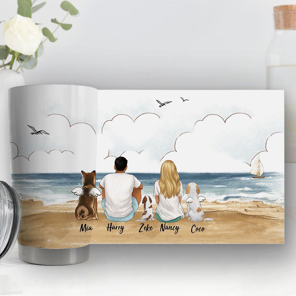 Personalized fat tumbler gifts for dog lovers - DOG &amp; COUPLE - Beach