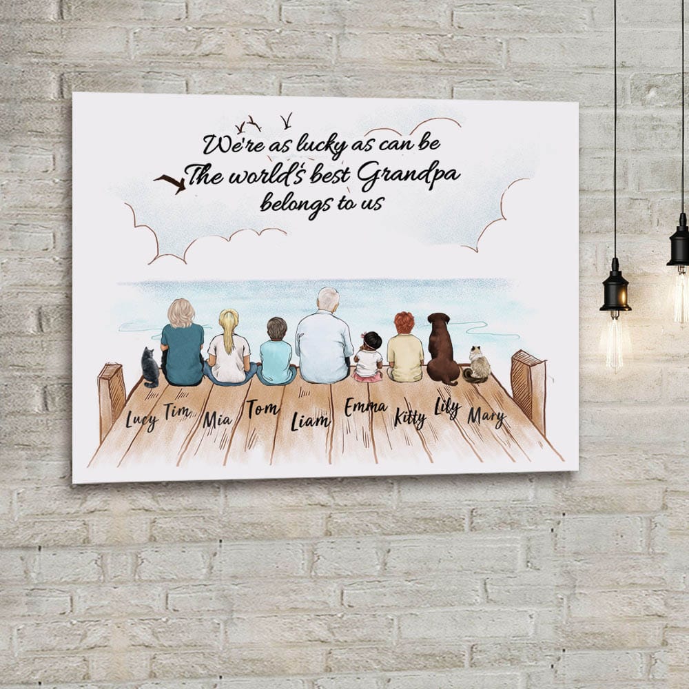 custom canvas print gift for grandpa - We&#39;re as lucky as can be the world&#39;s best grandpa belongs to us