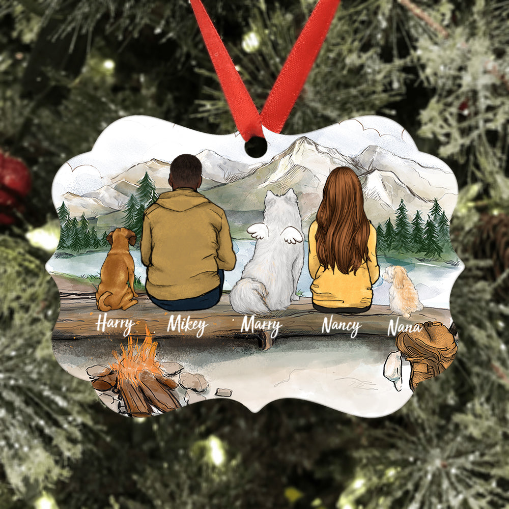 Personalized Christmas Medallion Metal Ornament gifts for dog lovers - DOG &amp; COUPLE - Hiking