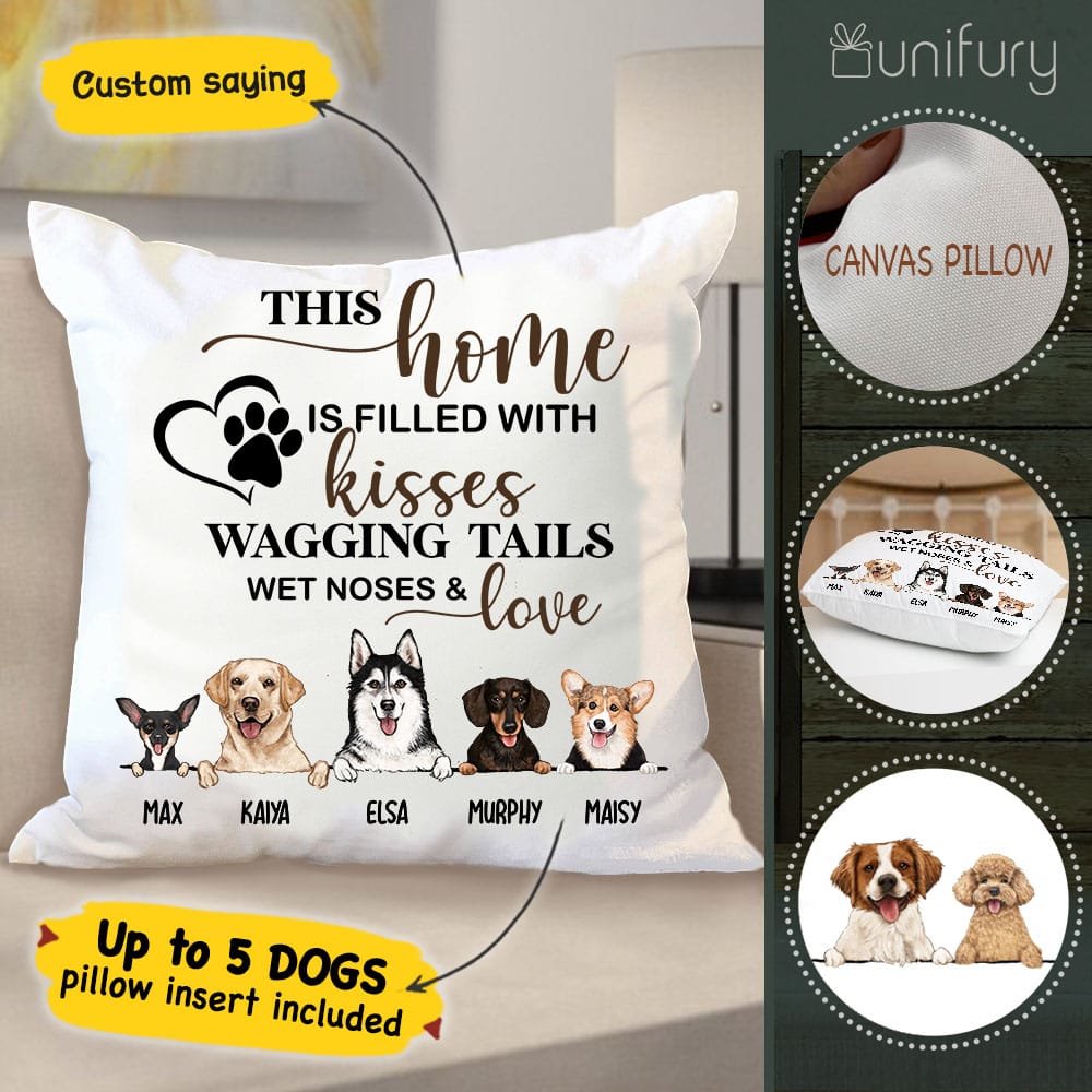 Personalized dog Throw Pillow, This home is filled with kisses