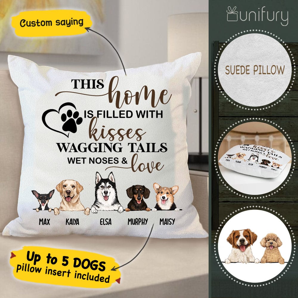 Personalized dog Throw Pillow, This home is filled with kisses