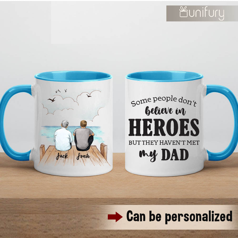 Personalized Father&#39;s day accent mug gifts for dad - Father and Son - Wooden Dock