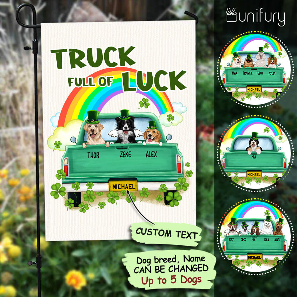 Personalized custom dog garden flag St. Patrick&#39;s Day 2021 - Truck full of luck