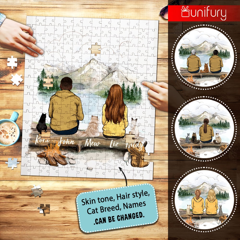 Personalized puzzle cat &amp; couple gifts for cat lovers - Hiking - Mountain