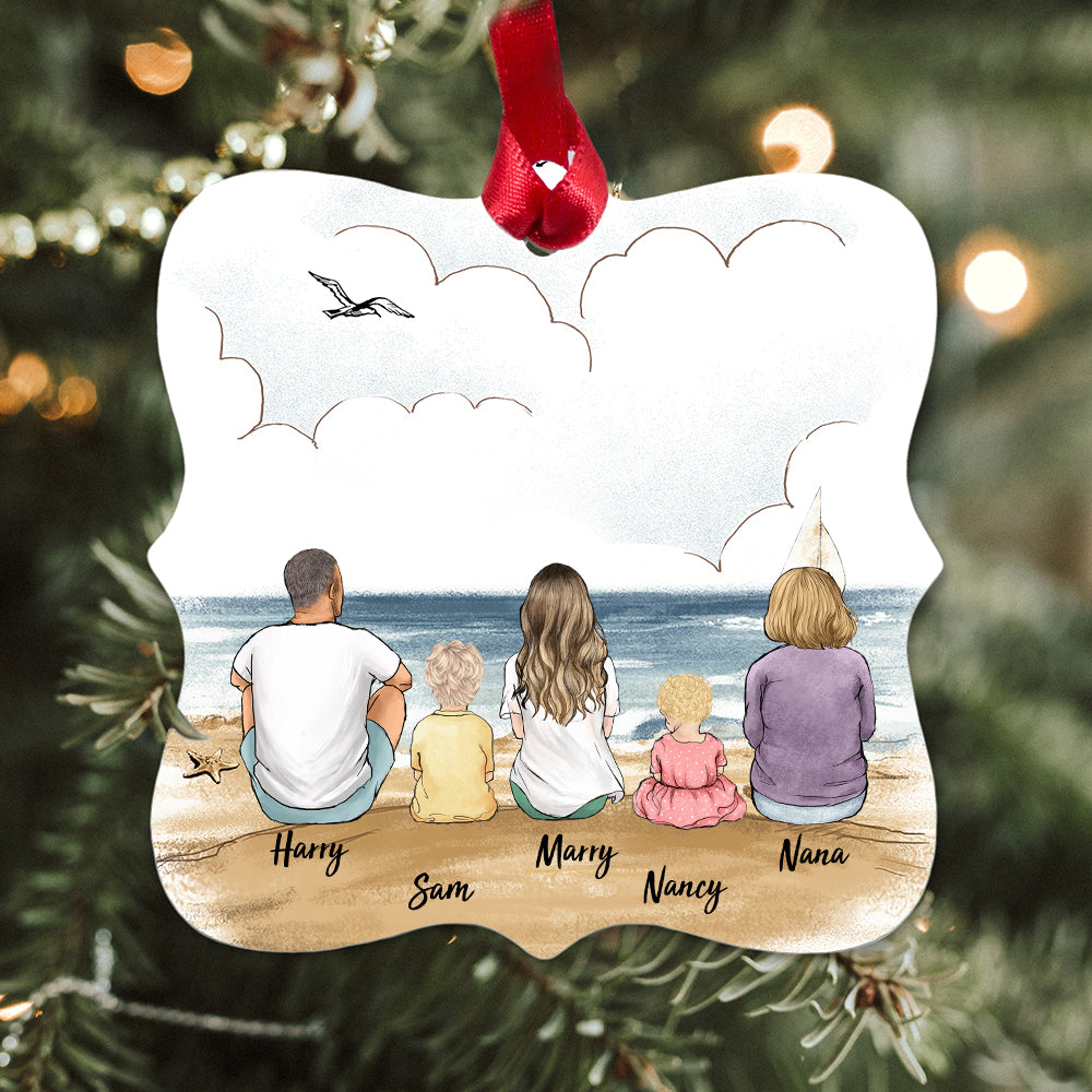 Personalized Christmas Square Metal Ornament gifts for the whole family - UP TO 5 PEOPLE - Beach