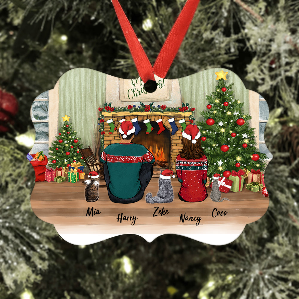 Personalized Christmas Medallion Metal Ornament gifts for cat lovers - CAT &amp; COUPLE
