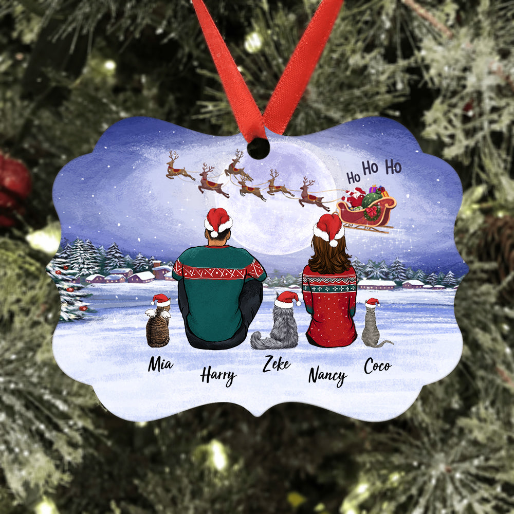 Personalized Medallion Metal Ornament gifts for cat lovers - CAT &amp; COUPLE - Santa Ho Ho Ho