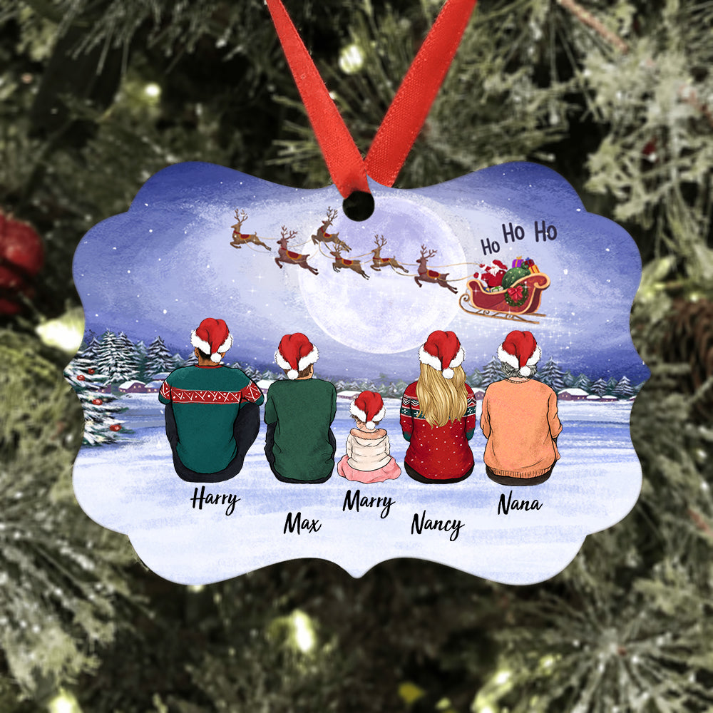 Personalized Medallion Metal Ornament gifts for the whole family - UP TO 5 PEOPLE - Santa Ho Ho Ho