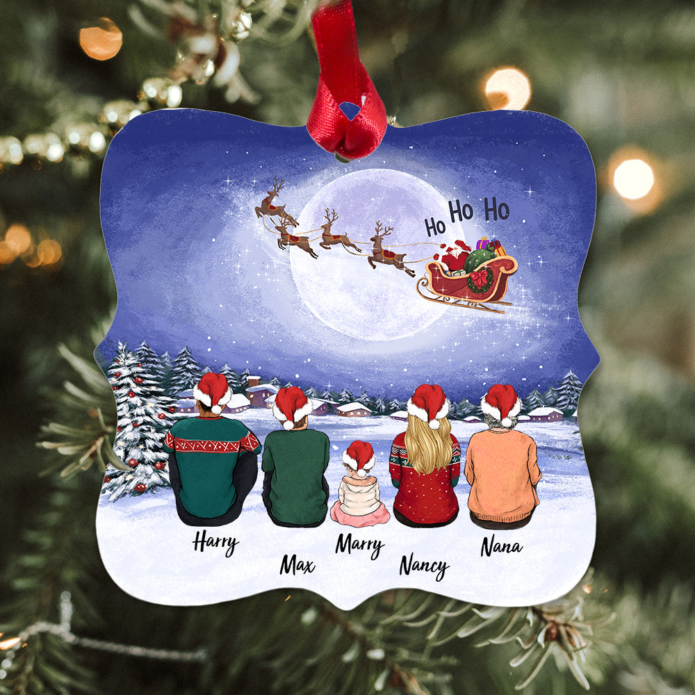Personalized Christmas Square Metal Ornament gifts for the whole family - UP TO 5 PEOPLE - Santa Ho Ho Ho