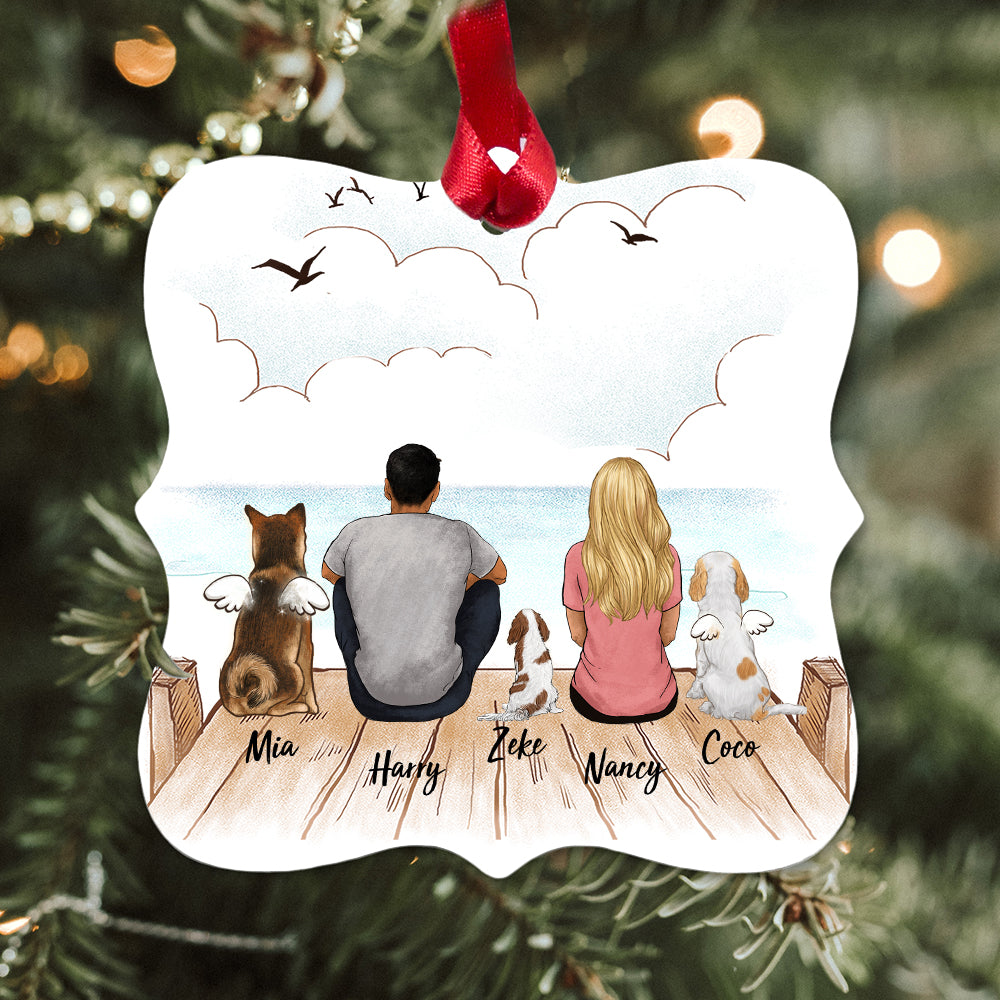 Personalized Christmas Square Metal Ornament gifts for dog lovers - DOG &amp; COUPLE - Wooden Dock