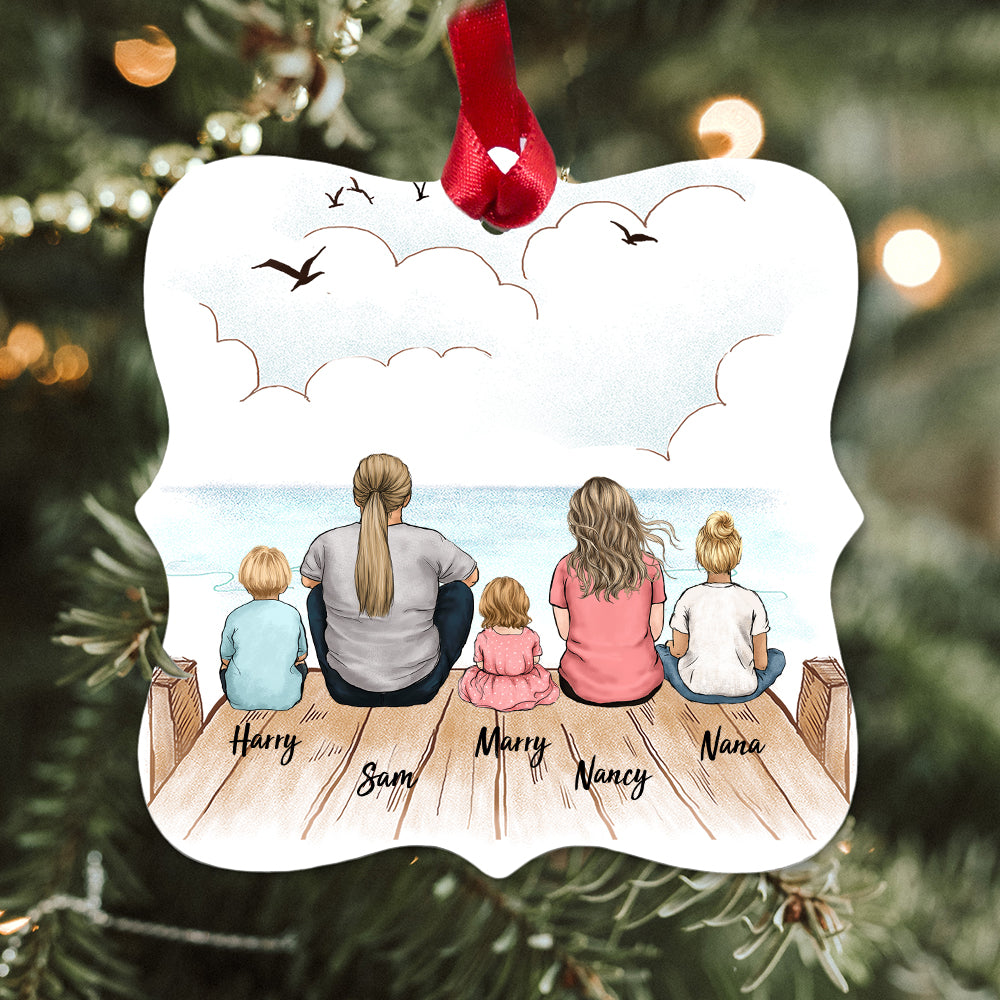 Personalized Christmas Square Metal Ornament gifts for the whole family - UP TO 5 PEOPLE - Wooden Dock