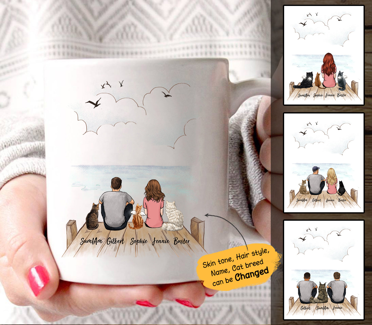 Custom cat & couple coffee mug | Gifts for Cat Mom Cat Dad | Unifury