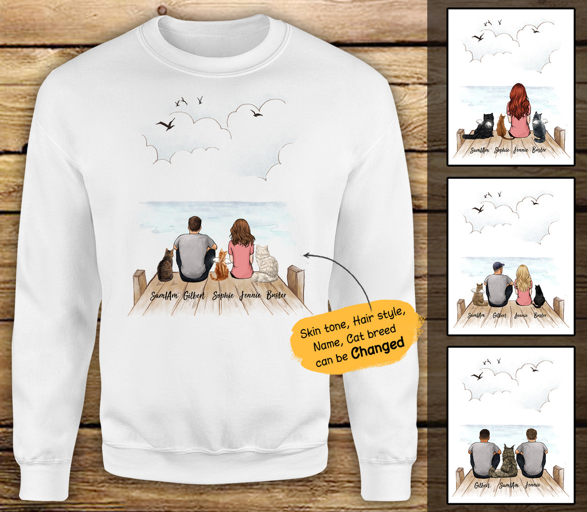 Personalized cat mom dad Sweatshirt gifts for cat lovers - CAT &amp; COUPLE - Wooden Dock - 2408