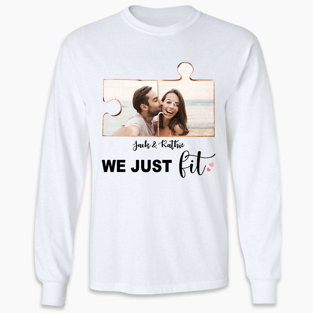 Personalized long sleeve gifts for him for her - Couple Puzzle - CUSTOM PHOTO