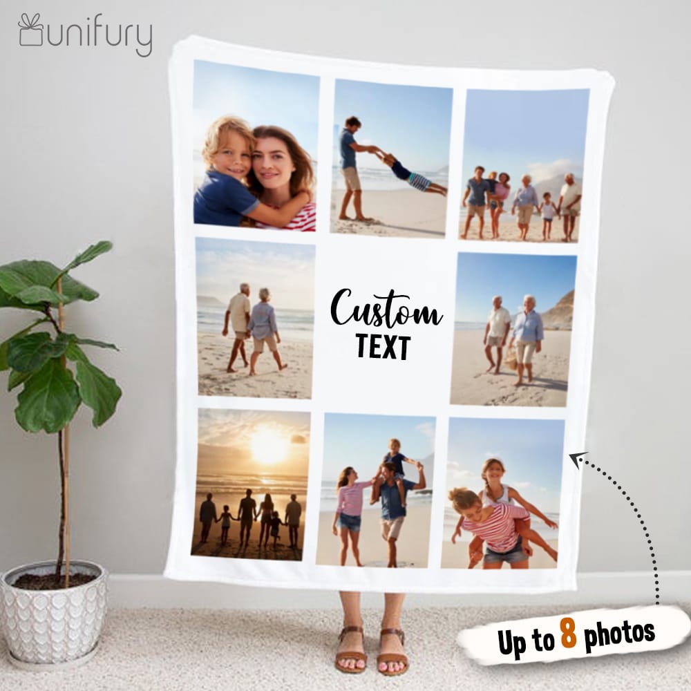 Personalized custom photo Fleece Blanket with custom message - UP TO 8 PHOTOS