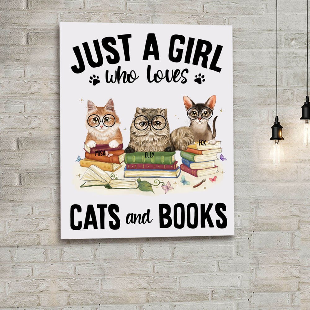 Personalized canvas print wall art gift for cat lovers - Cats &amp; Books
