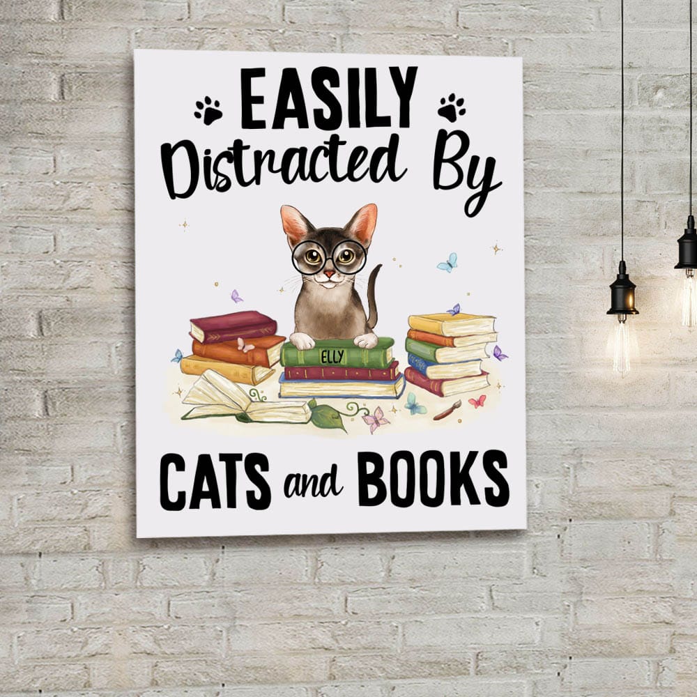Personalized canvas print wall art gift for cat lovers - Cats &amp; Books