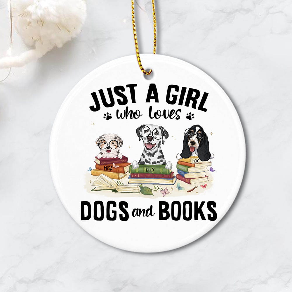 Personalized ceramic ornament gift for dog lovers - Dogs &amp; Books