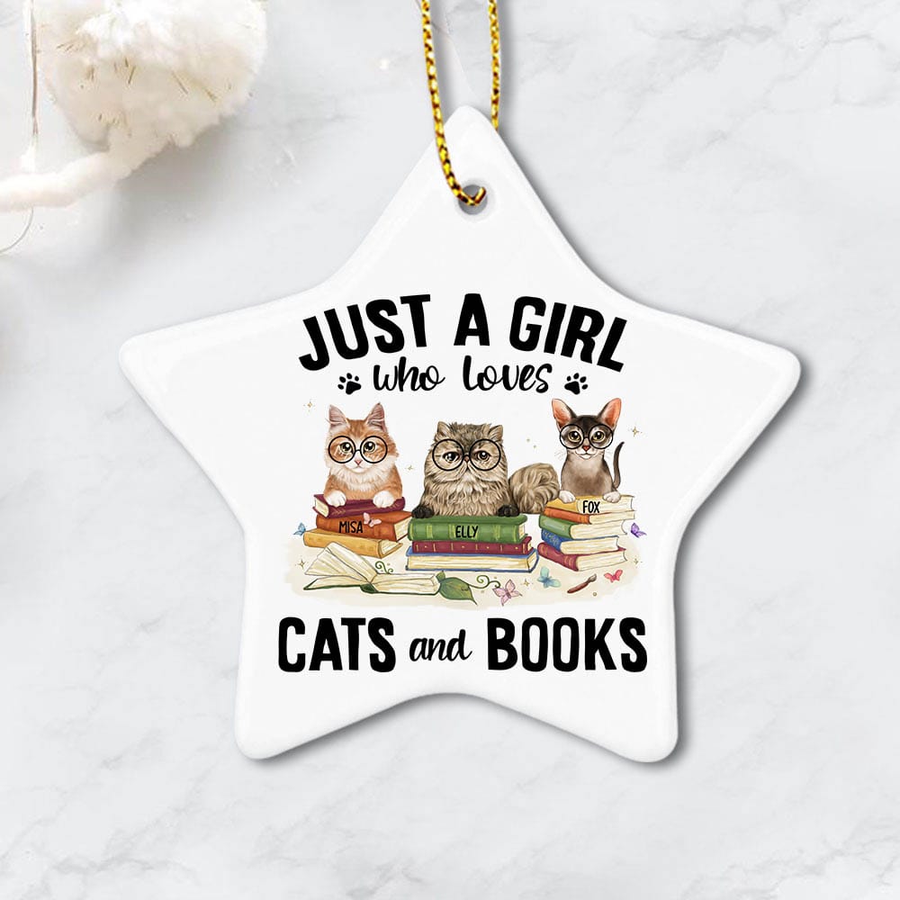 Personalized ceramic ornament gift for cat lovers - Cats &amp; Books