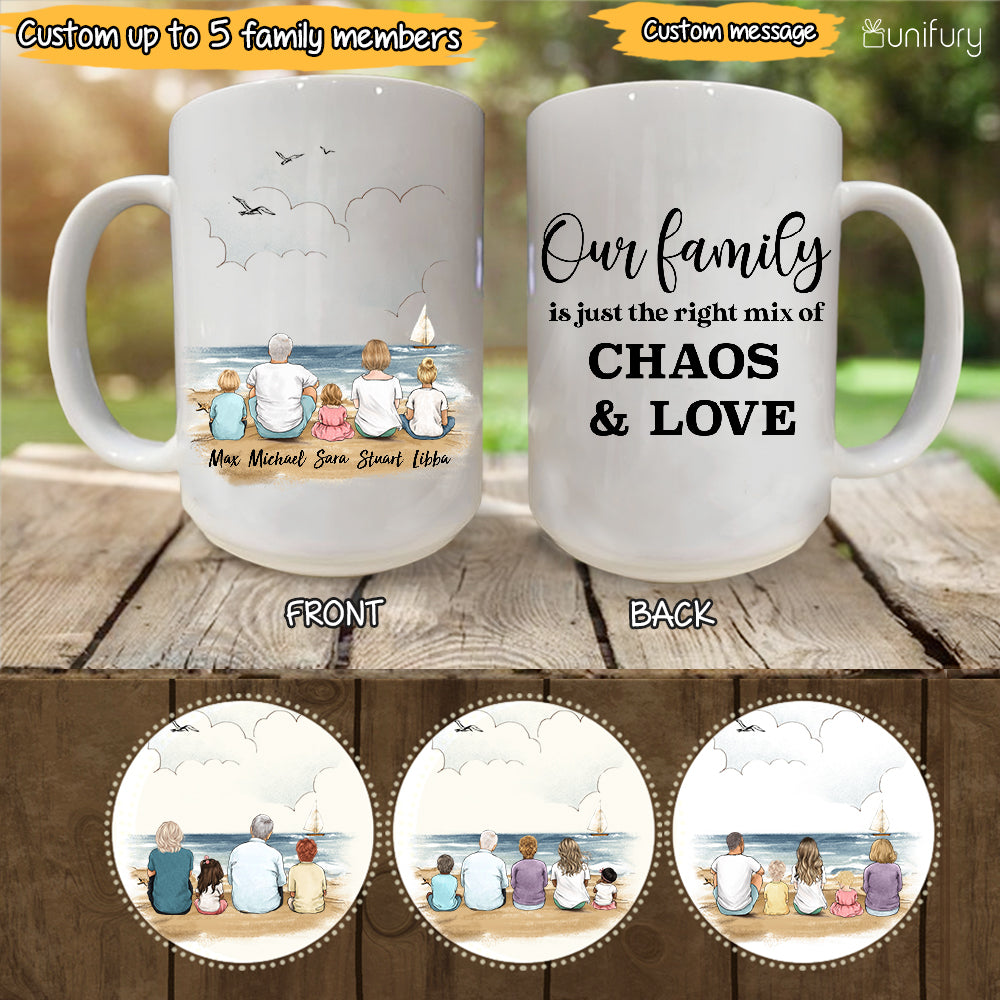 Custom Family Mugs - Our family is just the right mix of chaos and love