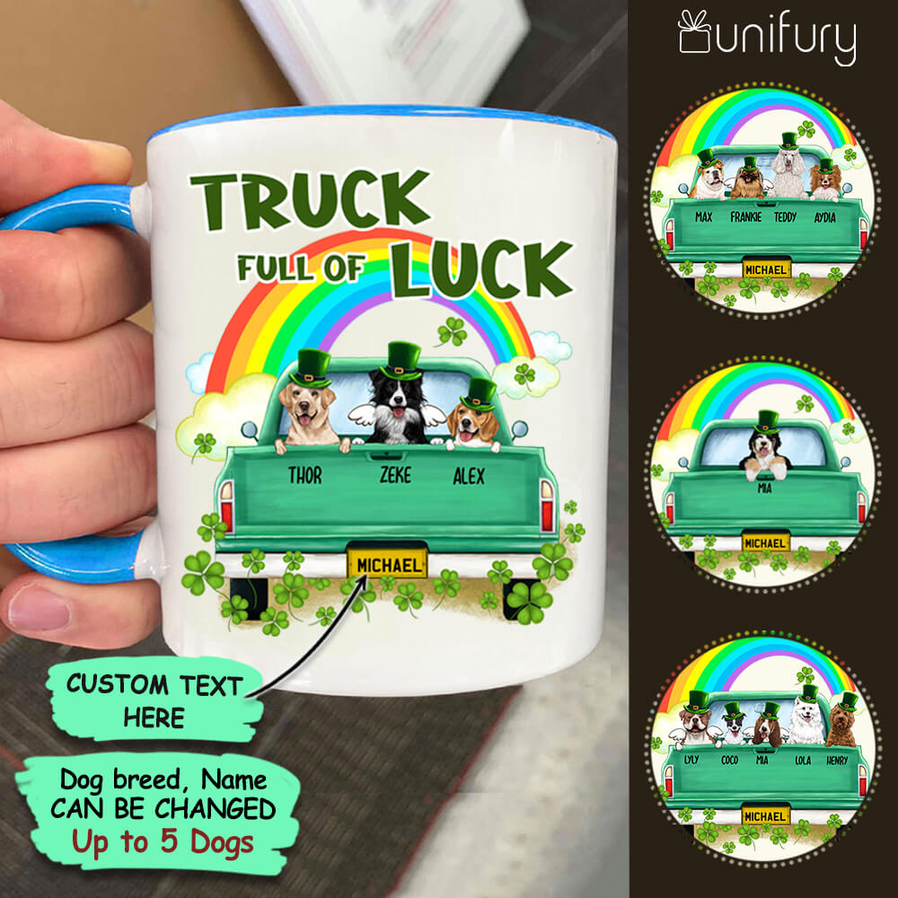 Personalized Accent Mug Gifts For Dog Lovers - St. Patrick&#39;s Day - Truck full of luck
