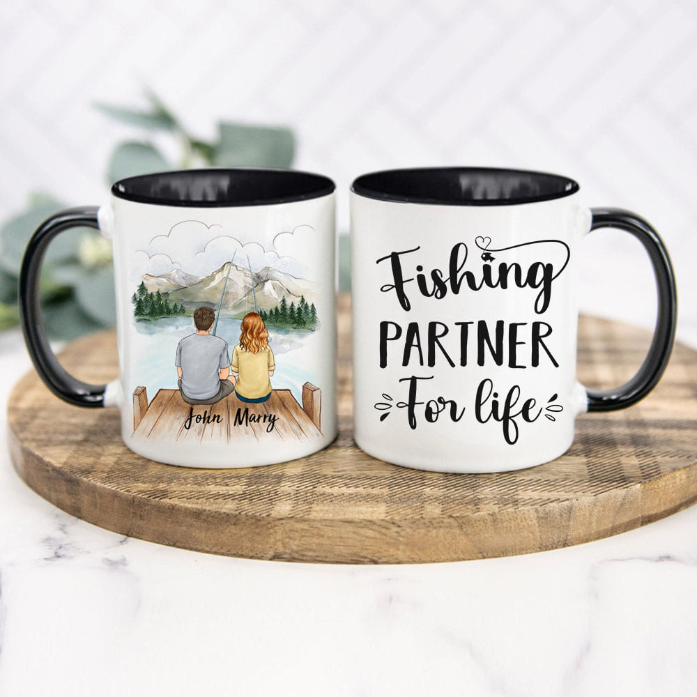 Personalized accent mug gifts for him for her - Couple - Fishing